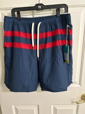 Fair Harbor Navy Swim Shorts with Red Accent